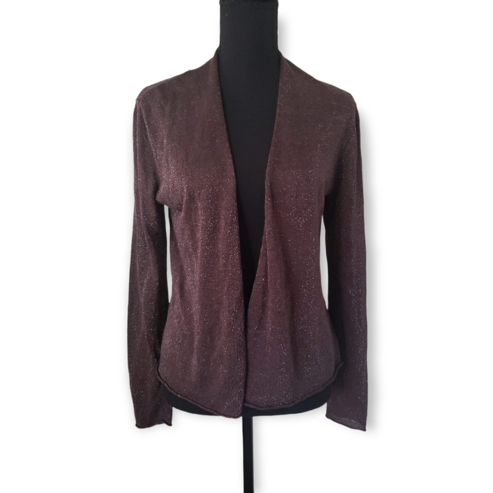 Eileen Fisher brown silvery sheer cardigan